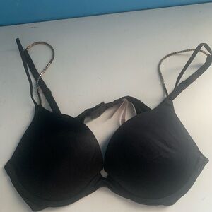 Victoria’s Secret Black Very Sexy Push Up Bra Double Strap Rhinestones Y2K Rare